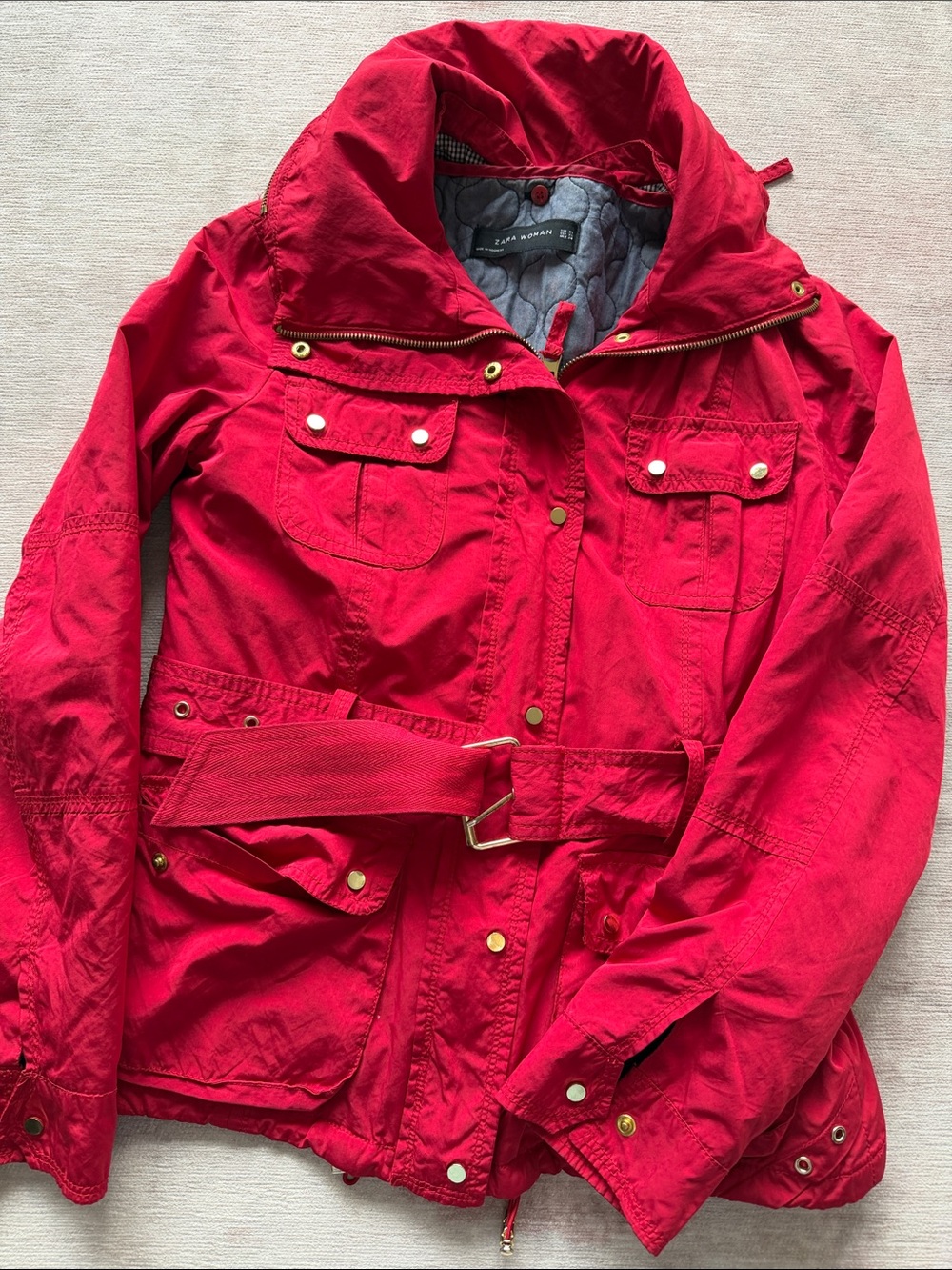 Zara XS Red Belted Anorak Jacket